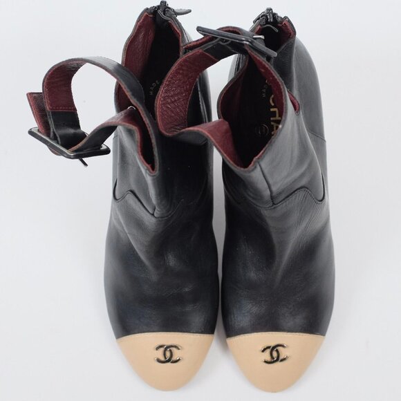 Chanel 39 US 9 ankle boots shoes CC logo beige toecap ankle strap 2007 - Picture 7 of 11